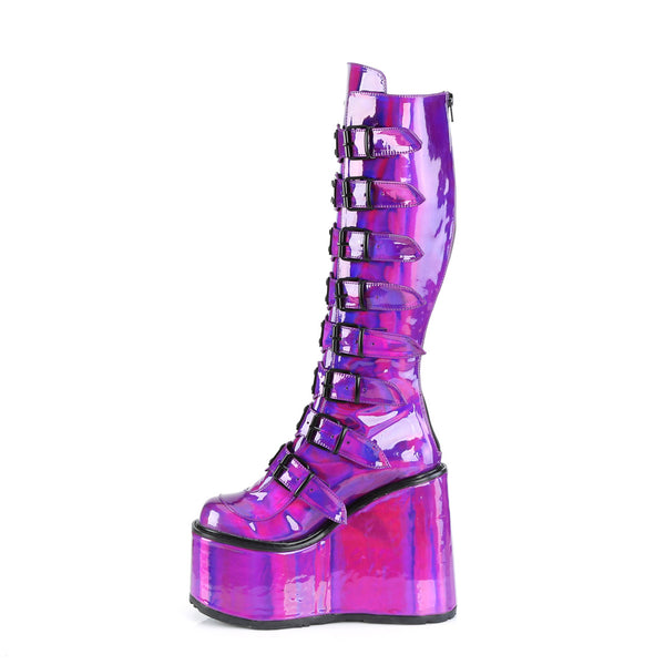 5 1/2" Pf Knee High Boot W/ 8 Buckle Straps, Back Metal Zip Pleaser Demonia SWI815/PPHG