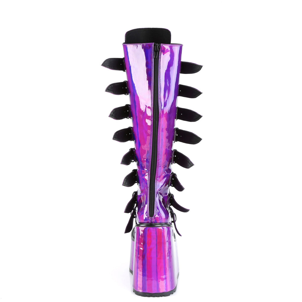 5 1/2" Pf Knee High Boot W/ 8 Buckle Straps, Back Metal Zip Pleaser Demonia SWI815/PPHG