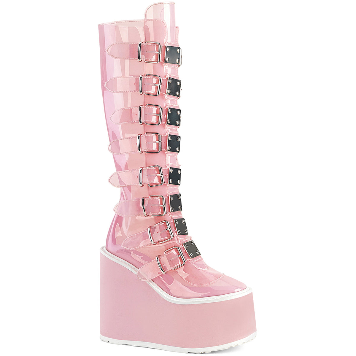 5 1/2" Pf Knee High Boot W/ 8 Buckle Straps, Back Metal Zip Pleaser Demonia SWING/815C Main image