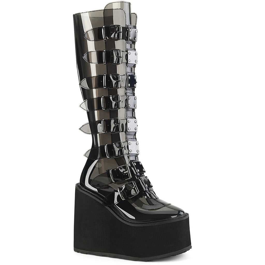 5 1/2" Pf Knee High Boot W/ 8 Buckle Straps, Back Metal Zip Pleaser Demonia SWING/815C