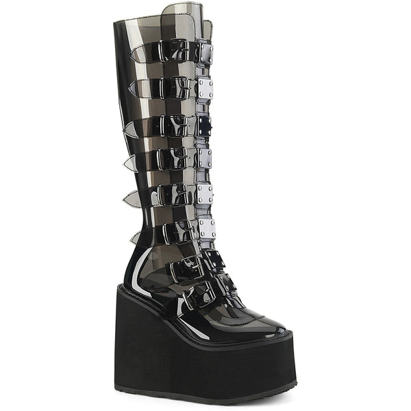 5 1/2" Pf Knee High Boot W/ 8 Buckle Straps, Back Metal Zip Pleaser Demonia SWING/815C