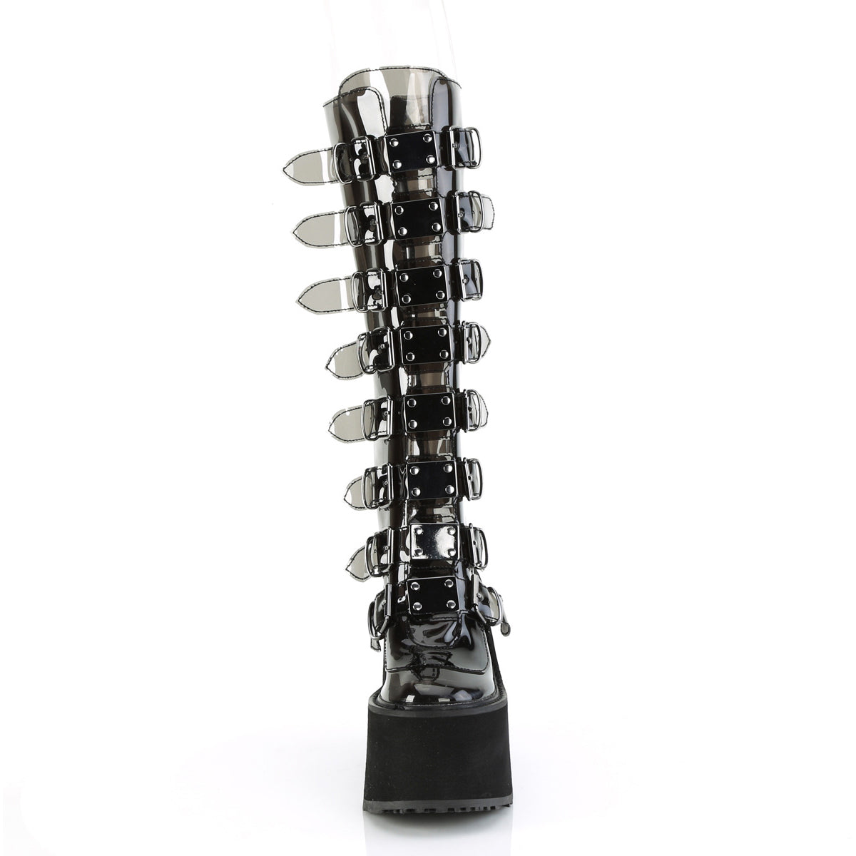 5 1/2" Pf Knee High Boot W/ 8 Buckle Straps, Back Metal Zip Pleaser Demonia SWING/815C