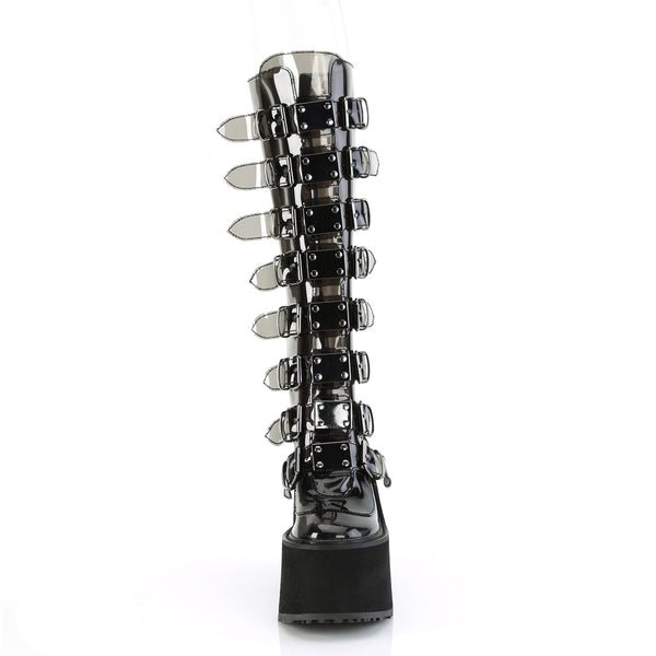 5 1/2" Pf Knee High Boot W/ 8 Buckle Straps, Back Metal Zip Pleaser Demonia SWING/815C