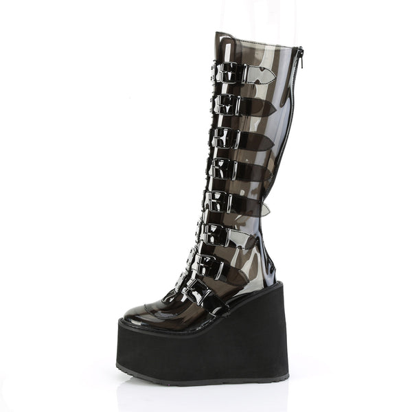 5 1/2" Pf Knee High Boot W/ 8 Buckle Straps, Back Metal Zip Pleaser Demonia SWING/815C