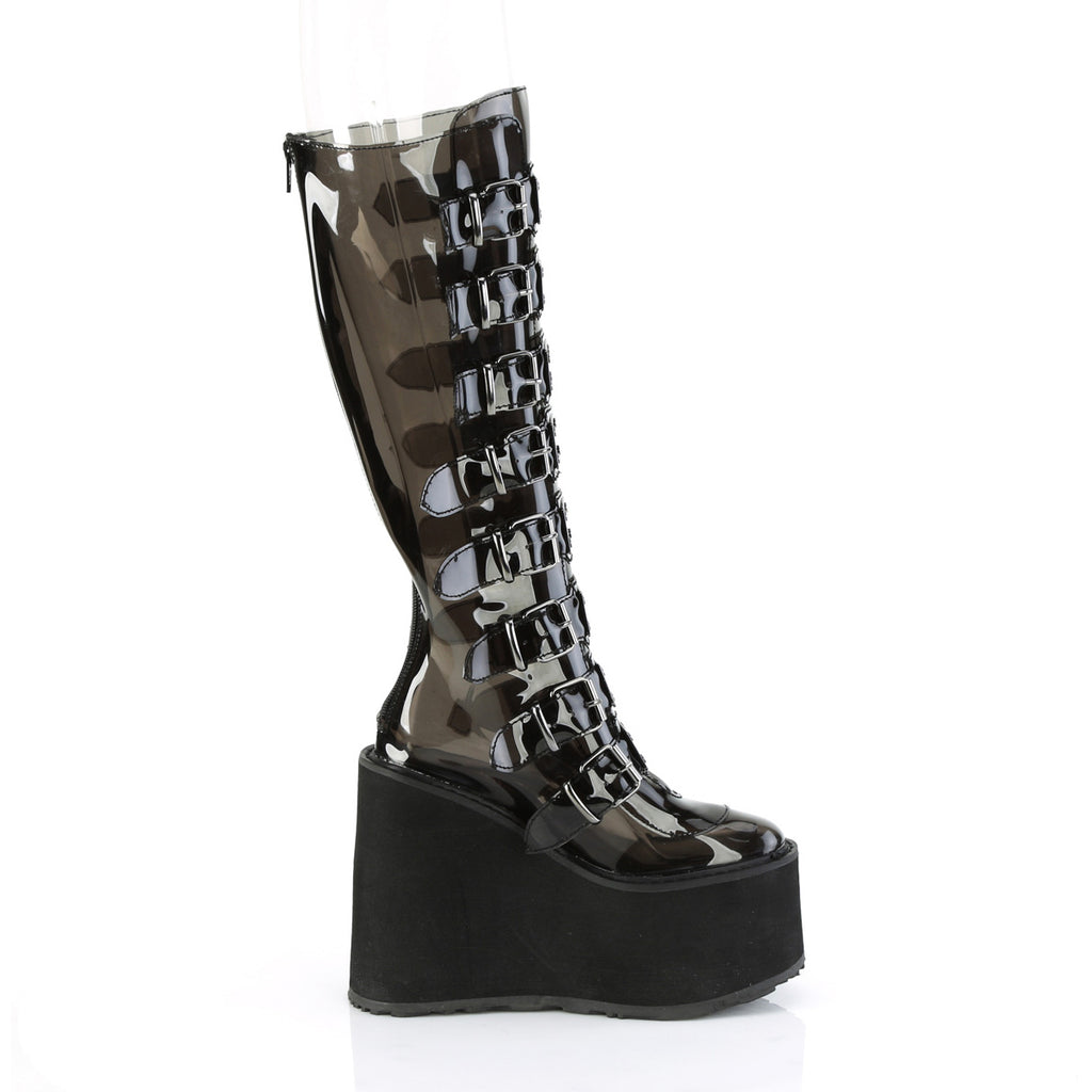 5 1/2" Pf Knee High Boot W/ 8 Buckle Straps, Back Metal Zip Pleaser Demonia SWING/815C