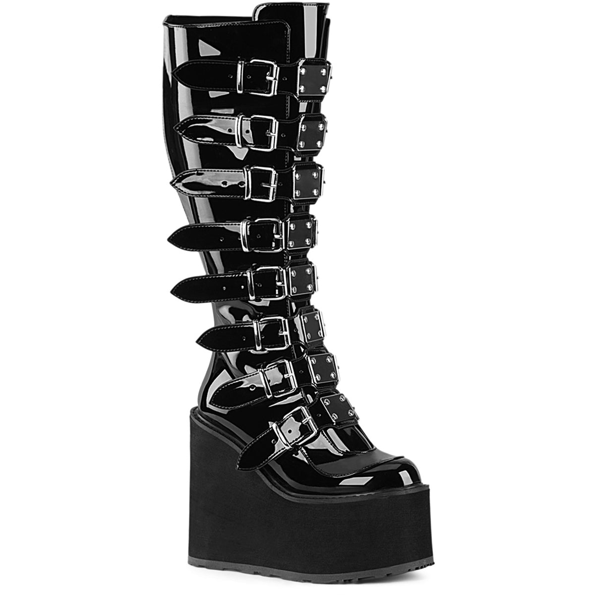 5 1/2" Pf Wide Calf Knee Boot W/ Buckle Straps, Back Zip Pleaser Demonia SWI815WC/B Main image