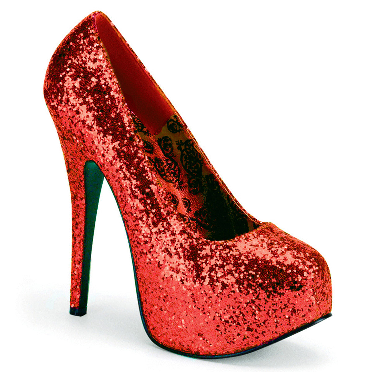 5 3/4" Heel, 1 3/4" Hidden PF Wide Width Pump Red Glitter Pleaser Pleaser Pink Label TEEZE/06GW