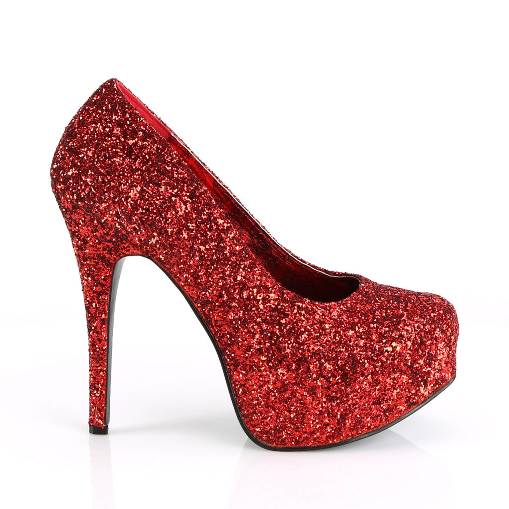 5 3/4" Heel, 1 3/4" Hidden PF Wide Width Pump Red Glitter Pleaser Pleaser Pink Label TEEZE/06GW