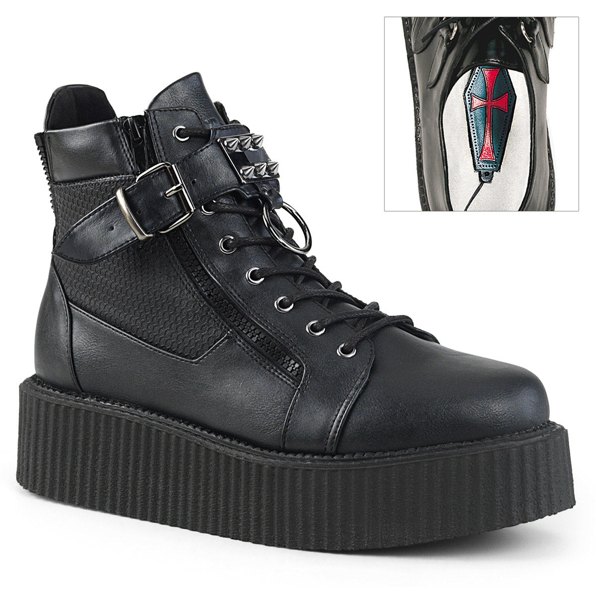 2" PF Oxford Creeper Bootie, Inner & Outer Side Zip Pleaser Demonia V/CREEPER/566 Main image