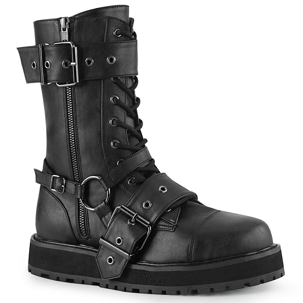 1 1/2" Platform Lace-Up Mid-Calf Boot, Side Zip Pleaser Demonia VALOR/220