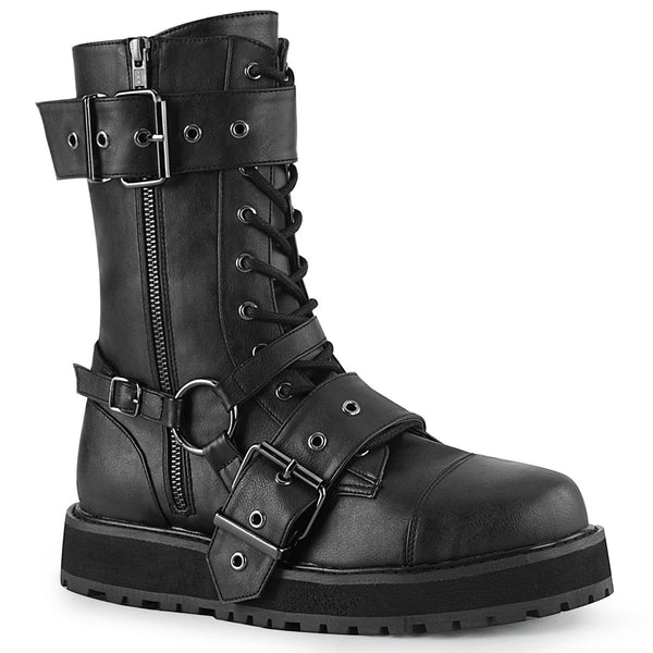 1 1/2" Platform Lace-Up Mid-Calf Boot, Side Zip Pleaser Demonia VALOR/220