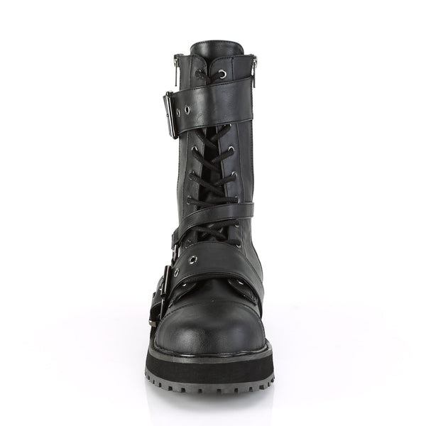 1 1/2" Platform Lace-Up Mid-Calf Boot, Side Zip Pleaser Demonia VALOR/220