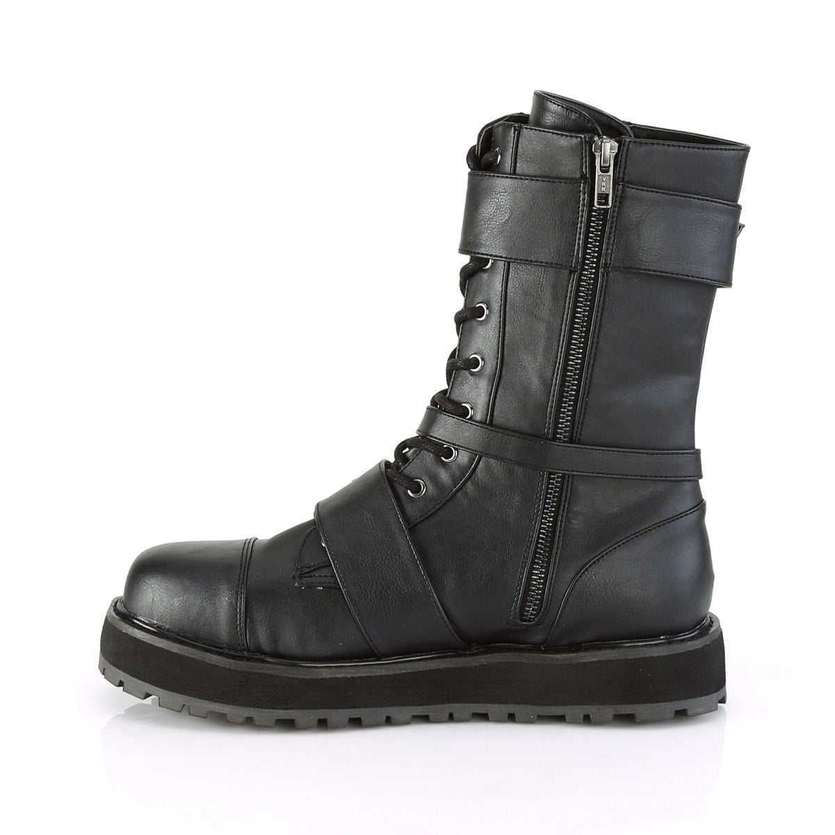 1 1/2" Platform Lace-Up Mid-Calf Boot, Side Zip Pleaser Demonia VALOR/220
