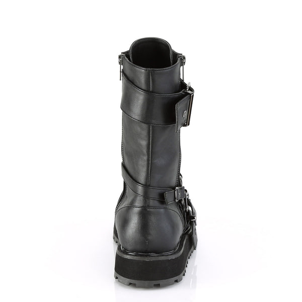 1 1/2" Platform Lace-Up Mid-Calf Boot, Side Zip Pleaser Demonia VALOR/220
