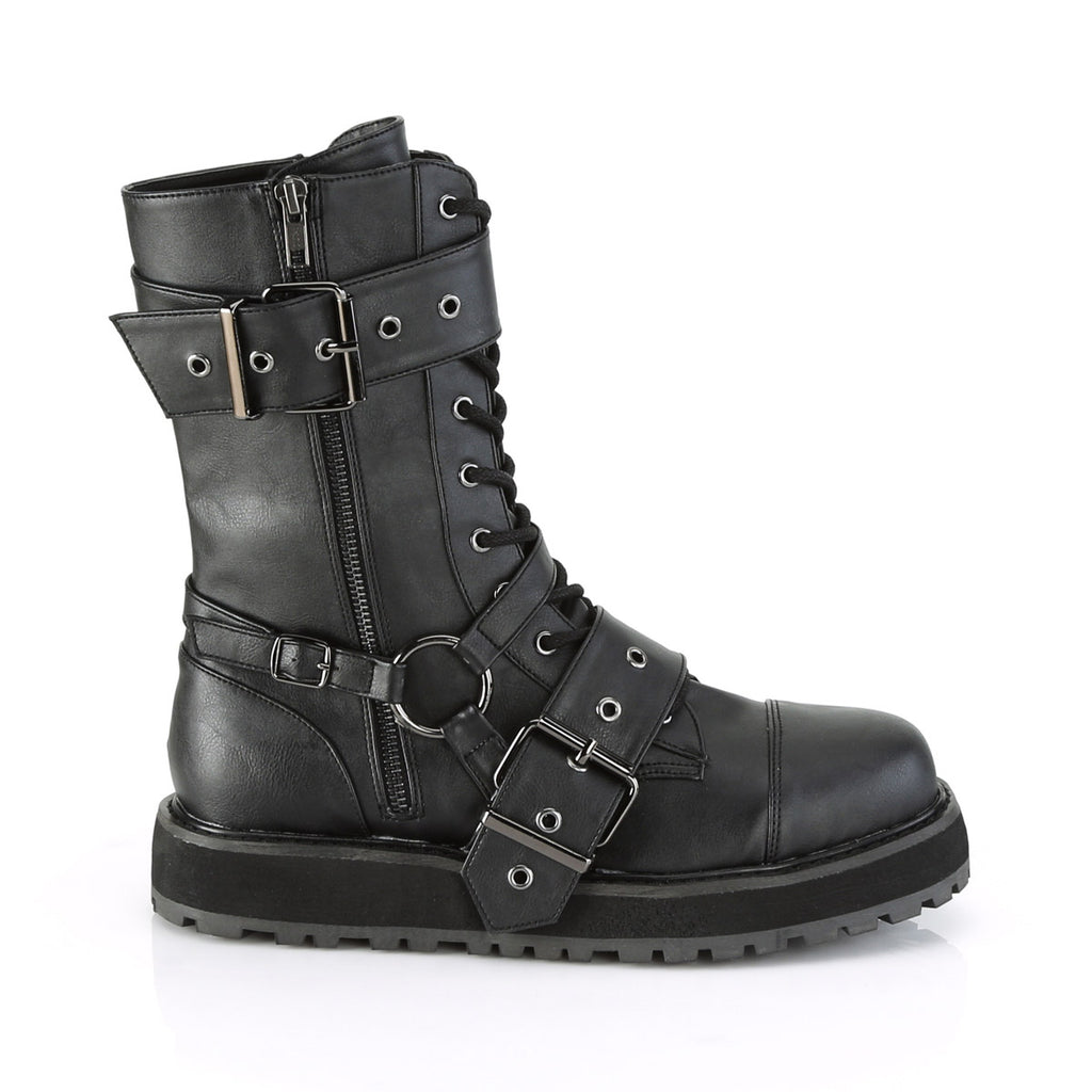 1 1/2" Platform Lace-Up Mid-Calf Boot, Side Zip Pleaser Demonia VALOR/220