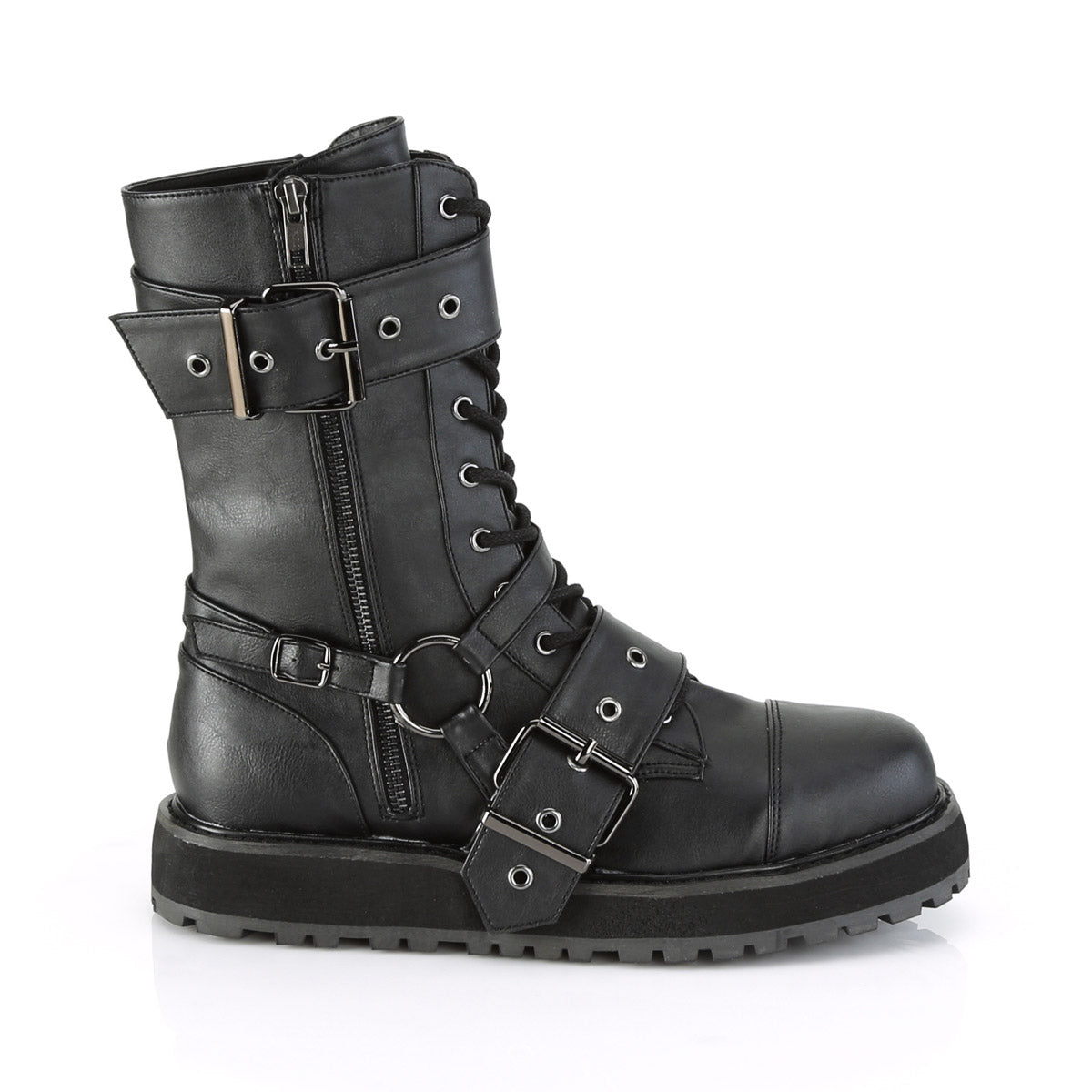 1 1/2" Platform Lace-Up Mid-Calf Boot, Side Zip Pleaser Demonia VALOR/220