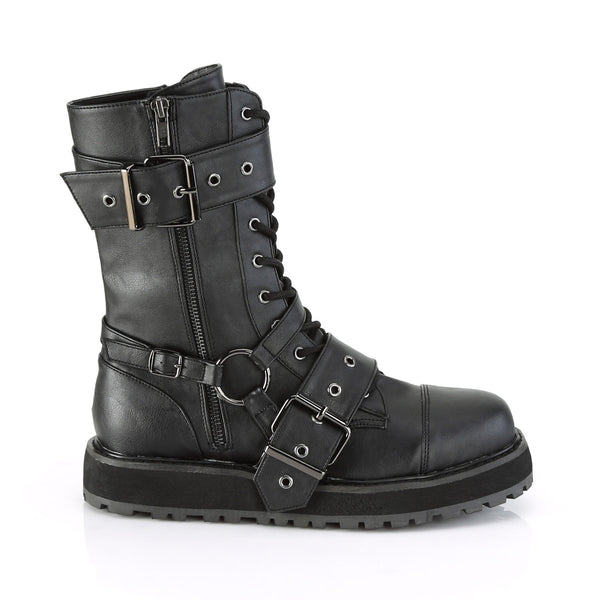 1 1/2" Platform Lace-Up Mid-Calf Boot, Side Zip Pleaser Demonia VALOR/220