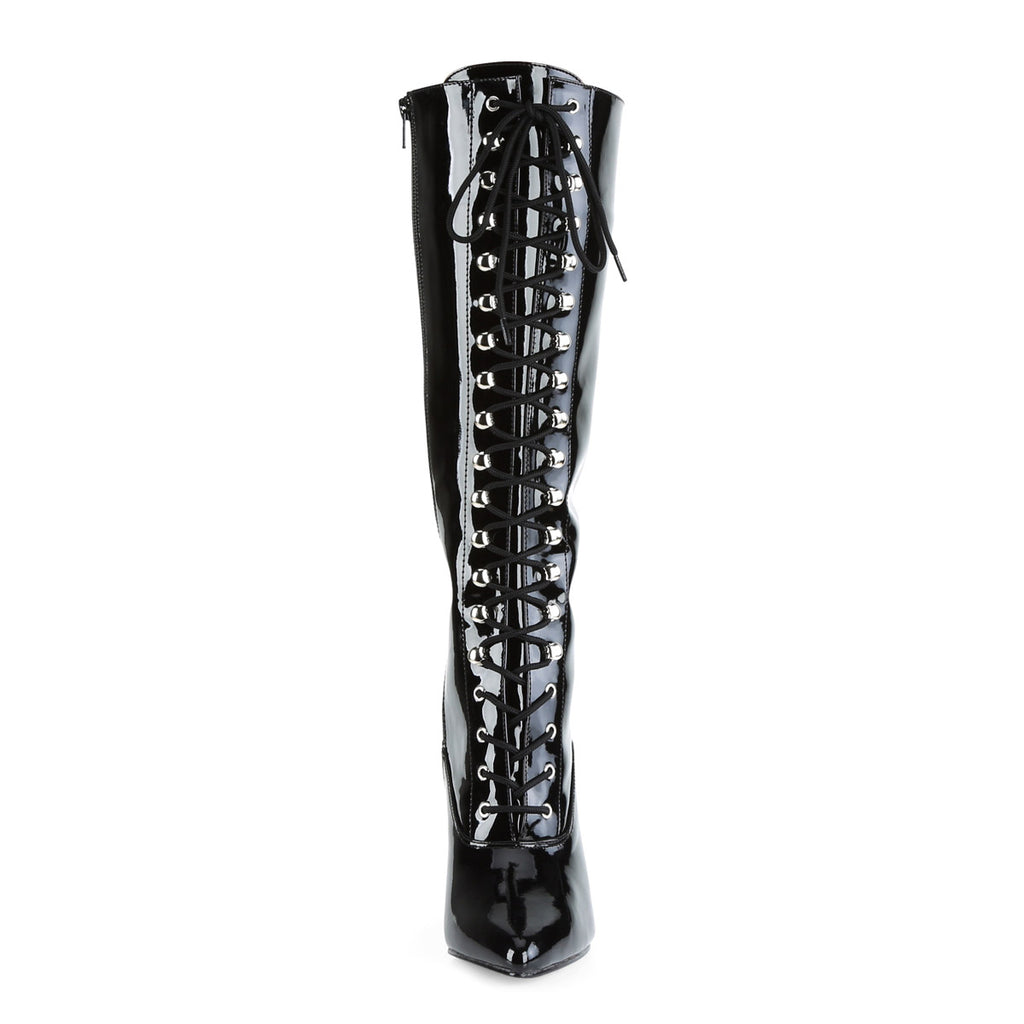 Side Zip Lace Up Pointed Toe Stiletto Heel Knee High Boots Shoes Pleaser Pleaser VANITY/2020