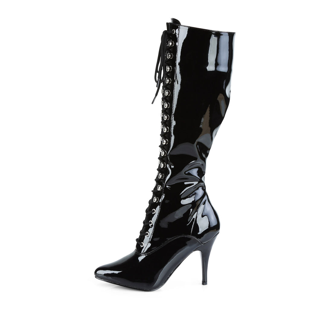 Side Zip Lace Up Pointed Toe Stiletto Heel Knee High Boots Shoes Pleaser Pleaser VANITY/2020