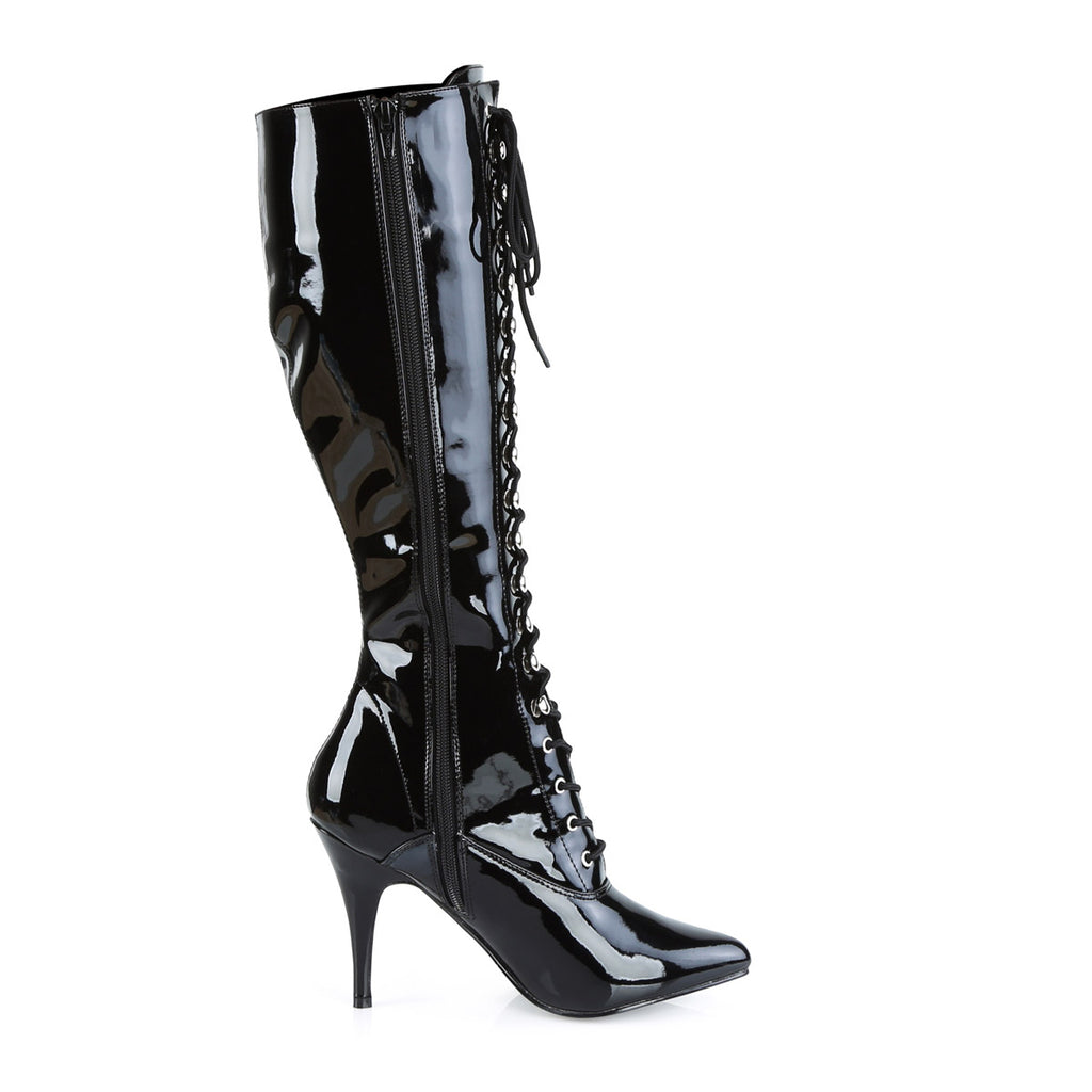 Side Zip Lace Up Pointed Toe Stiletto Heel Knee High Boots Shoes Pleaser Pleaser VANITY/2020