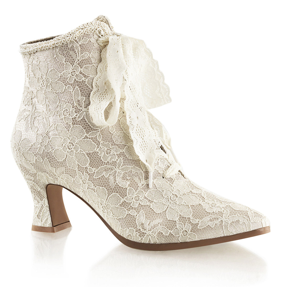 Sexy Lace Overlay Pointed Toe Ankle Booties High Heel Boots Shoes Pleaser Fabulicious VICTORIAN/30 Main image