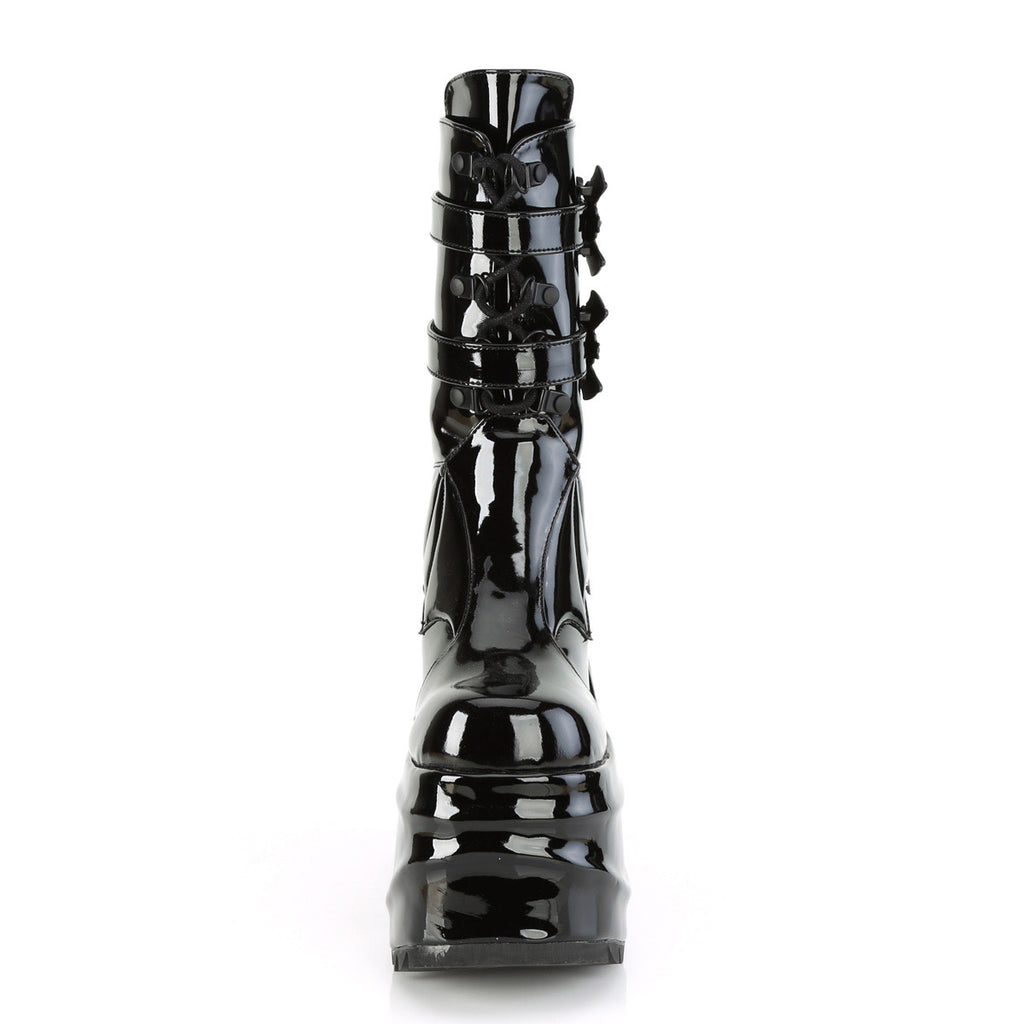 6" Wedge PF Lace-Up Mid-Calf Boot, Back Metal Zip Pleaser Demonia WAVE/150